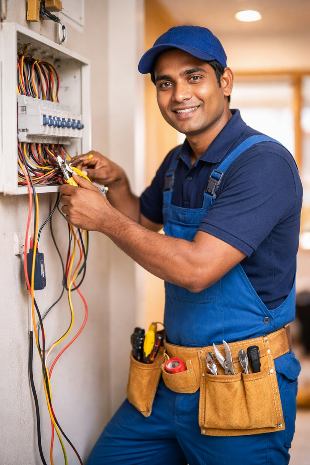 Indian electrician plumber mechanic using UPI soundbox app for digital payments