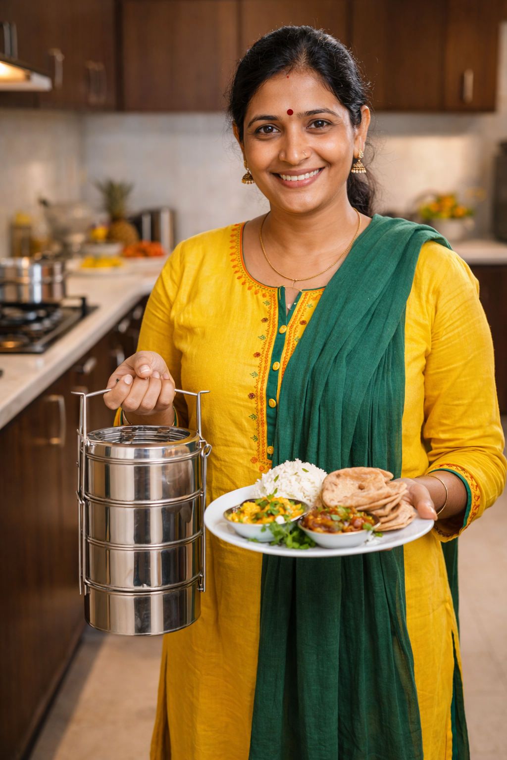 Indian tiffin service home business owner receiving UPI payment voice alerts